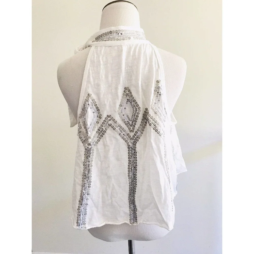 Free People | Glitter City Tank Womens Size XS White Crop Top Neck Tie